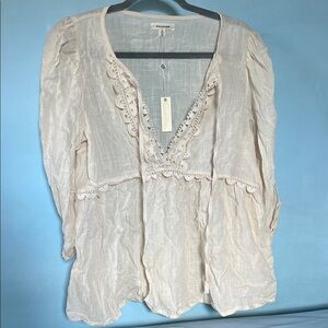 Max Studio Cream Lace-Trim Peasant Tunic